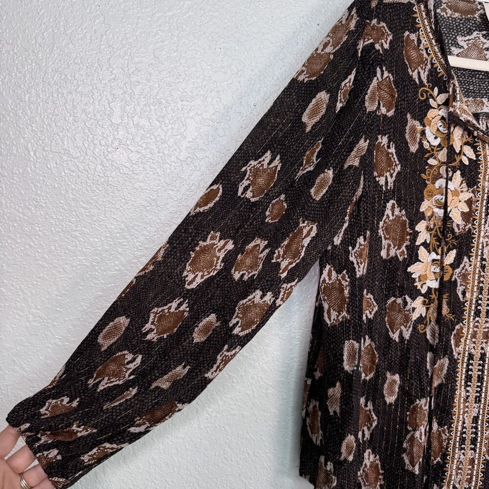 Savanna Jane Top Womens Medium Embroidered Floral Animal Snake Metallic Blouse - Picture 6 of 11